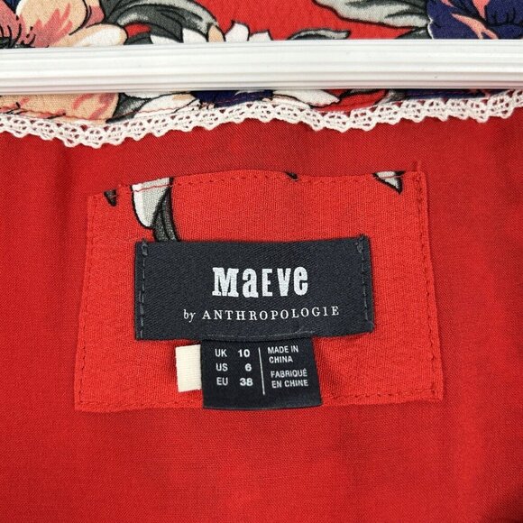 Maeve Anthro Womens Dress 6 Red Caldwell Buttondown Midi Cottagecore Prairie - Picture 11 of 13
